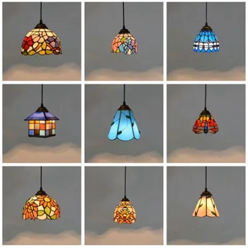 Retro wiszące lampy witrażowe, oświetlenie Śródziemnomorski wisiorek vintage lampy do salonu, kuchni wystrój wnętrza oprawy
