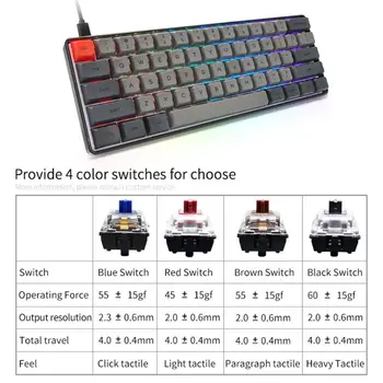 RGB LED z podświetleniem przewodowa mechaniczna klawiatura kompaktowa, wodoodporna mini klawiatura do gier 61 PBT Key caps Gateron Switchs dla KOMPUTERÓW Mac