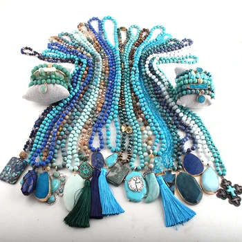 RH Hurtownia niebieski 20 szt. Mix kolor naszyjnik bransoletka zestaw moda Boho biżuteria handmade kobiety czeskie naszyjniki