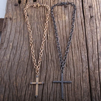 RH moda czeskie biżuteria ogniwa łańcucha krzyż utorować naszyjnik kobiety Boho naszyjnik prezent