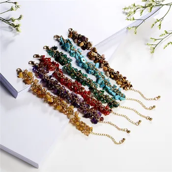 Rinhoo 1 szt. handmade moda popularne kolorowe nieregularne żwir naturalny Kryształ łańcuch bransoletka dla kobiet prezent