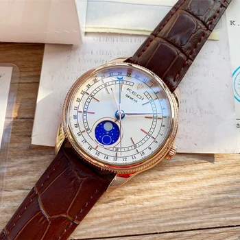 RLX Geneve Cellini szwajcarski luksusowej marki zegarek mechaniczny automatyczny zegarek Moon Phase Calendar szkło szafirowe koperta ze stali nierdzewnej