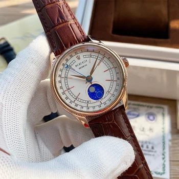RLX Geneve Cellini szwajcarski luksusowej marki zegarek mechaniczny automatyczny zegarek Moon Phase Calendar szkło szafirowe koperta ze stali nierdzewnej