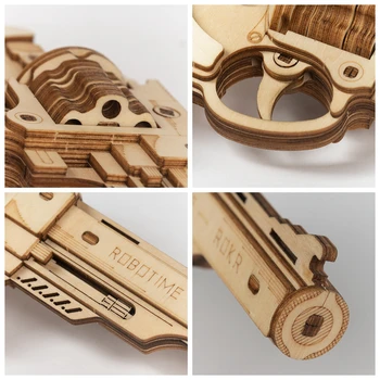 Robotime Gun Building Blocks DIY Revolver,Scatte with Rubber Band Bullet Wooden Popular Toy Gift for Adult Children