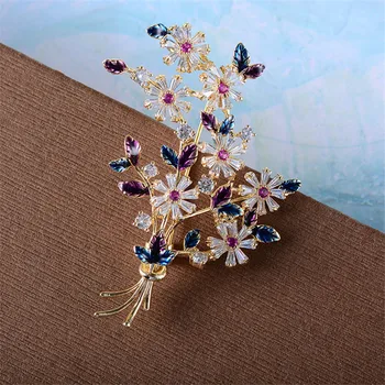 Rocznika rhinestone cyrkon kwiat broszka dla kobiet strój Pin luksusowy Crystal szpilki broszka akcesoria biżuteria prezenty