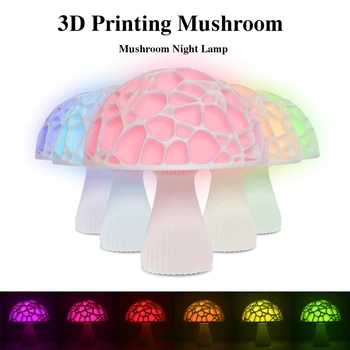 Romantyczna drukowanie 3D Grzyby lampa kolorowe Akumulator Nocne światła księżycowego światła z 16 kolorami zdalny świąteczny wystrój prezent