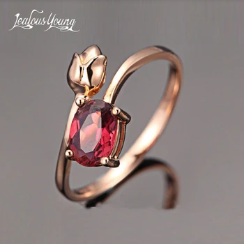 Romantyczny kobiece różowe złoto kolor kwiat pierścionek zaręczynowy luksusowy czerwony kamień CZ obietnica obrączki dla kobiet prezent partii biżuterii
