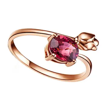 Romantyczny kobiece różowe złoto kolor kwiat pierścionek zaręczynowy luksusowy czerwony kamień CZ obietnica obrączki dla kobiet prezent partii biżuterii