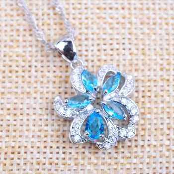 Rosyjski styl dla kobiet ślubne zestawy biżuterii błękitny cyrkon letnie akcesoria bransoletka naszyjnik i kolczyki zestaw pierścień YZ0531