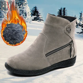 ROXDIA damskie zimowe botki zimowe buty damskie slip on dla pań ciepłe futro buty nowa moda plus rozmiar 35-43 marka RXM650