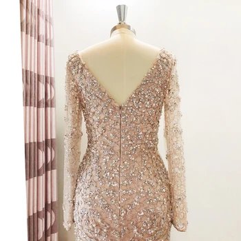 Różowe złoto sukienka dla kobiet 2021 Dubaj luksusowe długie rękawy cyrkonie perły handmade Syrena formalna suknie wieczorowe sukienka