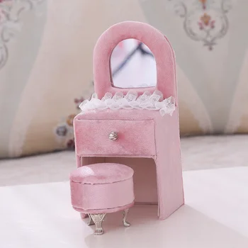 Różowy Mini Velvet Komoda Forma Szkatułka Do Biżuterii Organizator Uchwyt Pierścienia Pojemnik