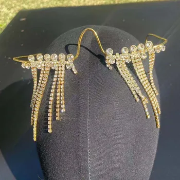 Ręcznie Luksusowy Rhinestone Maskarada Pędzlem Twarz Biżuteria Łańcuchy Wiszące Uszy Do Lady Bling Crystal Ślubne Oczy Twarz Akcesoria