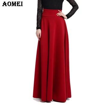 S M L 5XL nowy Wysoka Talia fałdy elegancka spódnica wino czerwony czarny jest kolorem długie spódnice kobiety Faldas Saia 5XL rozmiar plus panie Eyüp