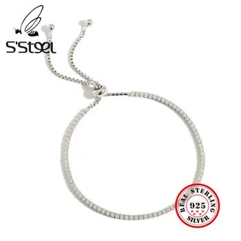 S ' Steel Damskie bransoletki ze srebra próby 925 Pulseras De Plata Cyrkon bransoletka Manchette Femme Semi Joias De Luxo biżuteria