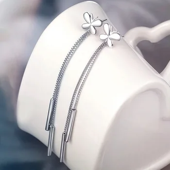 S925 srebrny kolor pędzelkiem granat kolczyki dla kobiet długie kolczyki kropla kolczyk moda klejnot biżuteria Bizuteria Orecchini