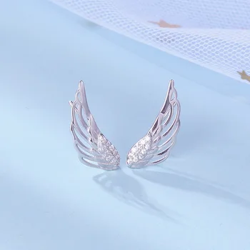 S925 srebro puste kolczyki luksusowe pióro Skrzydła Wróżki, kolczyki pręta dla kobiet prezenty moda biżuteria drop shipping