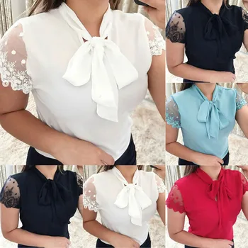 SAGACE 2019 damska bluzka letnia praca biuro koronkowy top łuk z krótkim rękawem koszula casual bluzka bluzki damskie moda nowy