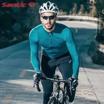 Santic jazda na Rowerze Jersey mężczyźni szybkoschnący długi rękaw rower płaszcz ochrony przeciwsłonecznej wygodny MTB rower top Jersey Azjatycki rozmiar