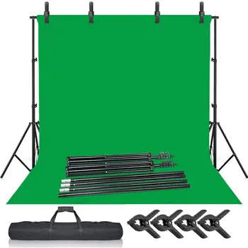 Selens Green Screen background Stand Kit 6.5x10ft Background Support System with 6.5x10ft Chromakey background with Clamps