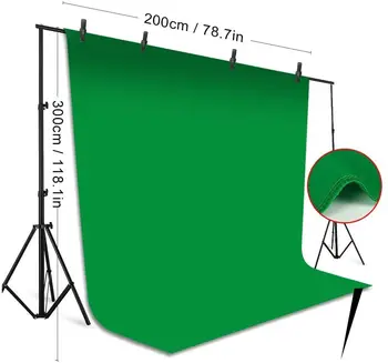 Selens Green Screen background Stand Kit 6.5x10ft Background Support System with 6.5x10ft Chromakey background with Clamps