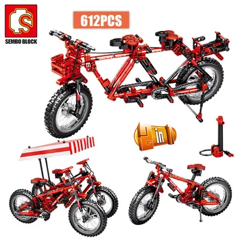 SEMBO City Concertible Tandem Bicycles Building Blocks Technic mechaniczny rower górski rower DIY cegły zabawki dla dzieci