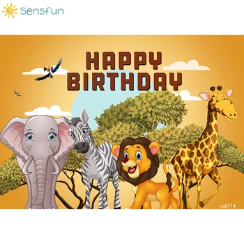 Sensfun Jungle Safari Birthday Theme Tła Animal Lion Giraffe Elephant Boy 2rd Birthday Party Background Photo Booth rekwizyty