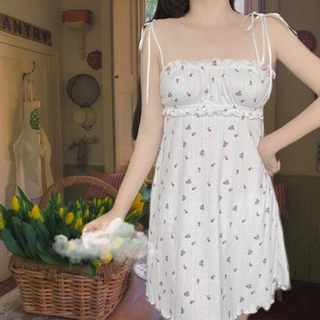 Sexy japoński lifting biała koszula nocna słodka Kwiatowa koszula nocna z bawełny chusta piżama letnia Damska strona odzież nowa