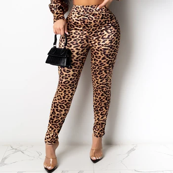 Sexy spodnie z imitacji skóry, damskie elastyczne z wysoka talia biodra push up czarne seksowne damskie legginsy Джеггинг codzienne wąskie spodnie ołówek Leopard