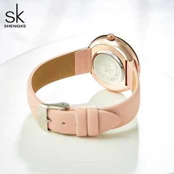 Shengke SK Female Watch Women Simple Fashion Zegarki Casual Kwarcowy zegarek na rękę Skórzany pasek sportowe damskie eleganckie zegarki dla dziewczyn