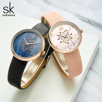 Shengke SK Female Watch Women Simple Fashion Zegarki Casual Kwarcowy zegarek na rękę Skórzany pasek sportowe damskie eleganckie zegarki dla dziewczyn