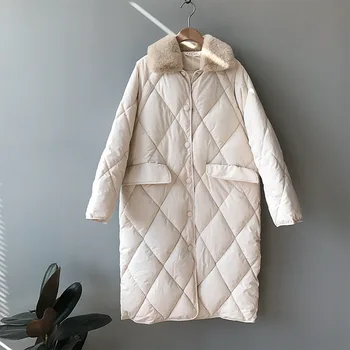 SHENGPALAE 2020 zima Nowy koreański styl długa bawełnianej płaszcz kobiety fur collar rombu wzór duży rozmiar Parkrcoat ZT1170