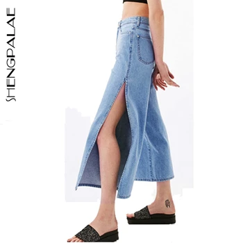 SHENGPALAE 2021 moda szerokie nogi wysokim stanem jeansowe Damskie temat kostki długość fajne Split otwartą stroną denim spodnie lato ZA3940