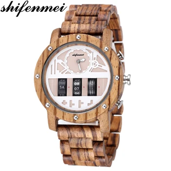 Shifenmei Wood Zegarki męskie 2021 kwarcowy męskie zegarki Top Brand Luxury Wooden Drum Watch męskie rolki zegarek Relogio Masculino
