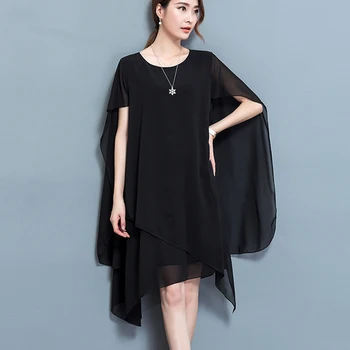 Shintimes koreańska wersja moda kobieca sukienka peleryna płaszcz szyfonowe sukienki 2019 lato L-5XL rozmiar plus czarna sukienka Vestido Mujer