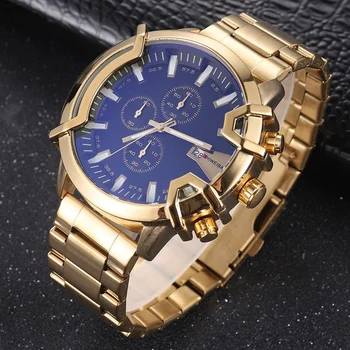 SHIWEIBAO Brand Fashion zegarki męskie złoty zegarek z dużą tarczą pasek ze stali nierdzewnej zegarek chronograf