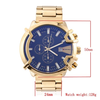 SHIWEIBAO Brand Fashion zegarki męskie złoty zegarek z dużą tarczą pasek ze stali nierdzewnej zegarek chronograf
