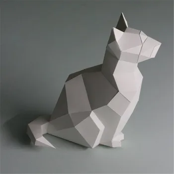Siedzi kot 3D Papierowy model DIY ręcznie kreatywne dekoracje domu, dekoracje ścienne ręcznie słodkie zwierzęta papier rzemiosła prezent puzzle zabawki