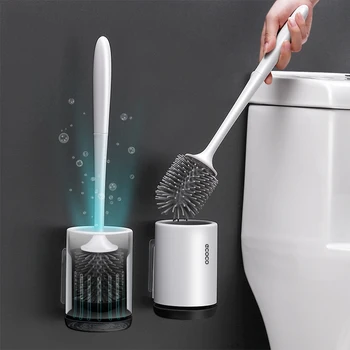 Silikonowa szczotka sedesowa z głębokiego oczyszczania miękkie włosie łazienka uchwyt szczotki do wc zestaw ścienny gospodarstwa domowego elastyczna szczotka do czyszczenia