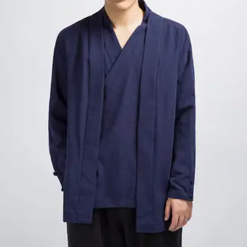 Sinicism Store INS odzież Męska 2020 męskie bawełniane i lniane w jednolitym kolorze przyczynowego kimono czarna kurtka męska wiatrówka w koreańskim stylu