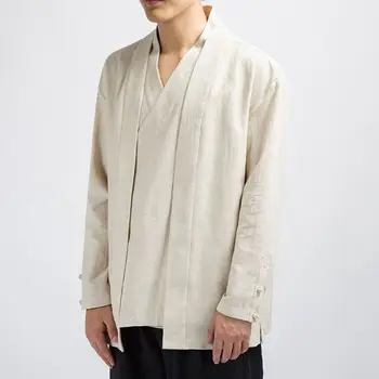 Sinicism Store INS odzież Męska 2020 męskie bawełniane i lniane w jednolitym kolorze przyczynowego kimono czarna kurtka męska wiatrówka w koreańskim stylu