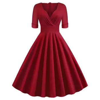 SISHION 50s 60s retro sukienka vintage VD1261 kobiety krótki rękaw V neck elegancka bawełna rockabilly sukienka damska elegancka odzież