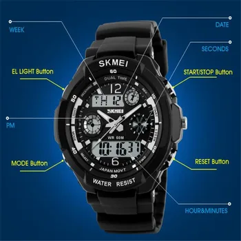 Skmei marki zegarki sportowe modne dorywczo zegarki męskie S-Shock zegarek Kwarcowy analogowy wojskowe led zegar cyfrowy Montre Homme