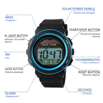 SKMEI Outdoor Sport Watch Men Solar PU pasek zegarki męskie chronograf alarm 5Bar cyfrowy wodoodporny zegarek reloj hombre 1096