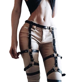 Skórzane nożne pasy kobiety punk gothic BDSM seksowna bielizna erotyczne skórzany pas bondage pończochy szelki, pasy do pończoch body pasek