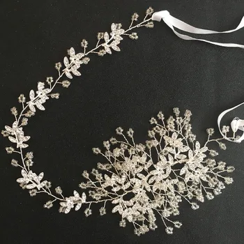 SLBRIDAL ręcznie kolor srebrny kryształy rhinestone ślubne akcesoria do włosów opaska ślubna opaska druhny damskie biżuteria