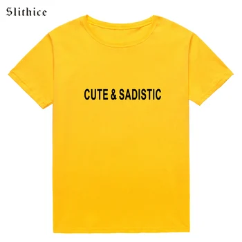 Slithice ładny i sadystycznego punk List drukowania Damska koszulka koszulki Harajuku Tumblr moda czarny damski t-shirt topy dla pani