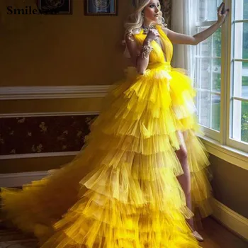 Smileven Princess Prom Dresses High Low Wielopoziomowy Warstwy Tiulu Sukienka Głęboki Dekolt W Serek Prom Party Dresses Na Zamówienie