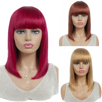 SOKU brazylijscy peruki ludzkich włosów z grzywką 99J/bordowy czerwony Krótki bob peruki ludzkich włosów dla czarnych kobiet nie Koronki peruka