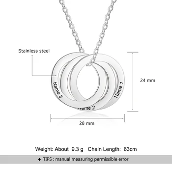 Spersonalizowane 3 okrążenia naszyjnik niestandardowe grawerowane nazwę ze stali nierdzewnej blokady naszyjnik biżuteria prezent dla kobiet (Lam Hub Fong)